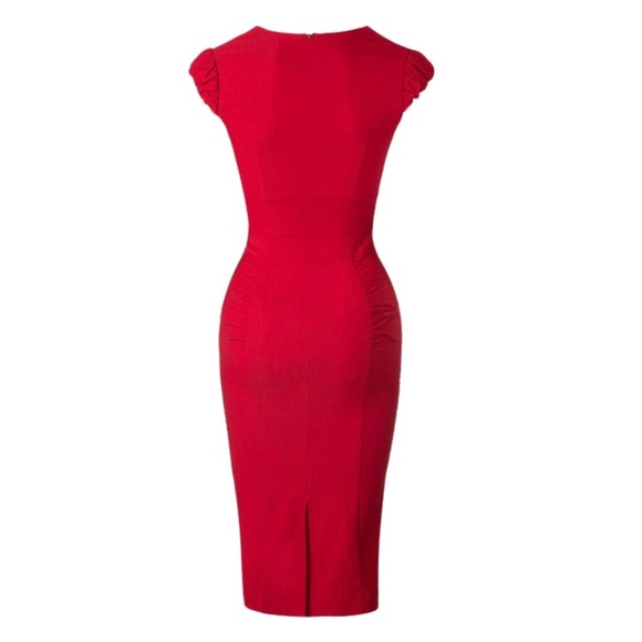 New Dow Boutique Classic Collection Sexy Red 50's Retro Pencil Dress, L - Picture 2 of 15